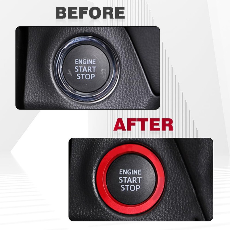 Riloer 1Pc Red Start Stop Engine Button Cover Ring Compatible