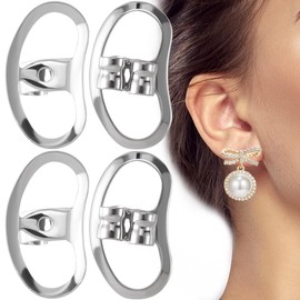 PAGOW 2 Pairs Metal Earring Backs for Droopy Ears, Earring Supports Earring Lifters, Earring Backs for Heavy Earrings, Locking Pierced Earring Back for Stretched Earlobes (White Gold)