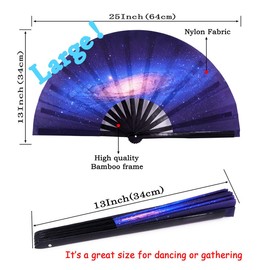 Amajiji Large Folding Hand Fan Rave Festival Accessories for Women Men, Chinease/Japanese Handheld Fan Bamboo Fan Dance Fan Gift Fan Craft Fan (Oceans and Deserts)