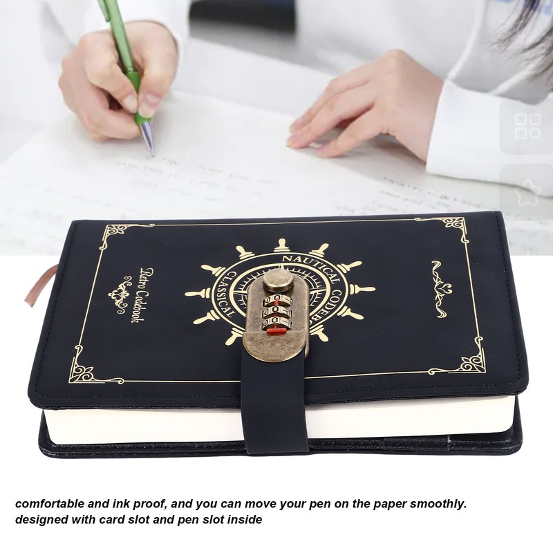 B6 Notebook Combination Lock Black Gold Retro 240 Pages Smoothing