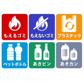 Garbage Separation Stickers, Set of 6, 2.4 x 2.4 inches (6 x 6 cm), Garbage Separation Seal, Classification, Weatherproof, Waterproof, Vinyl Material (PVC), For Outdoor Use (Spill Garbage, Plastic