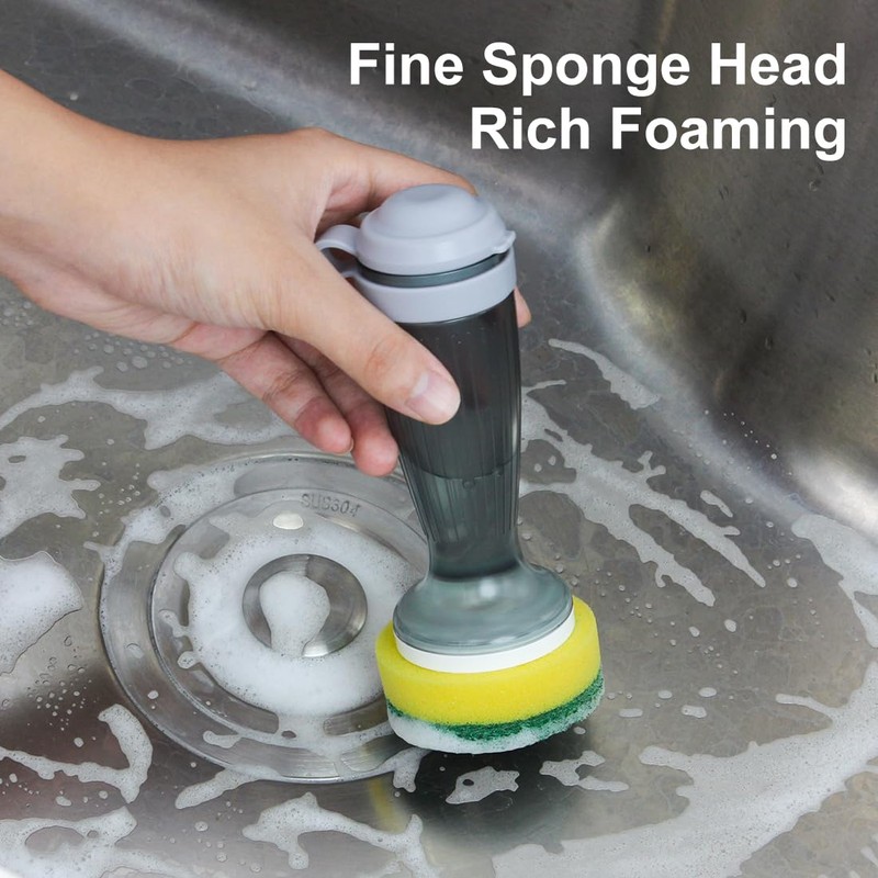 CQT Dish Brush with Soap Dispenser for Dishes, Kitchen Sink,