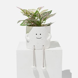 Sitting Smiling People Plant Pot, Indoor Rope Legs Planter, Succulent Planter, Happy Planter Pot, Smiling Planter, Planter for Plants | House Plant Pot 4 Inch Planter (1x Sitting Pot ) (White)
