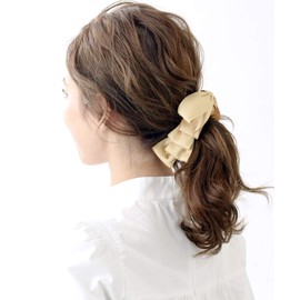 [ヴxante-nu] vingtaine Ruffle Top Ribbon Banana Clip (Basic) Satiny Hair Clip Hair Accessory H – 964  - biege