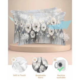 Spring Camellia Satin Pillowcase for Hair and Skin with Zipper, Floral Soft Breathable Cooling Silk Pillow Cases, Retro Oil Painting Modern Art Throw Pillow Covers Standard Size 20''x26'' Set of 2