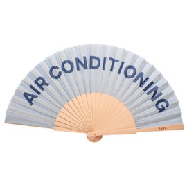 Fisura - Original hand fan with the inscription "air conditioning". Modern and fun fan. Blue folding fan 2 tones. 42.5 x 23. Material: wood and textile.