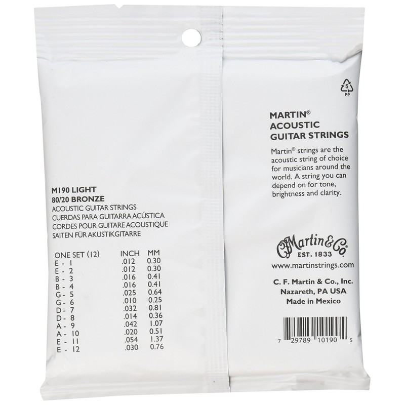 Martin 80/20 Acoustic Guitar Strings (12 String) - Bronze (Light,