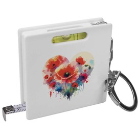 Azeeda 'Red Poppy Heart' Keyring Tape Measure/Spirit Level Tool (KM00038087)