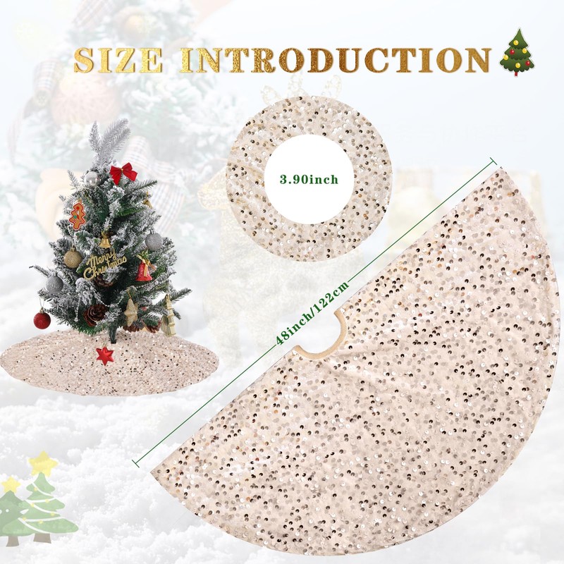 B-COOL 48 Inch Christmas Tree Skirt Sequin Tree Skirts Embroidered