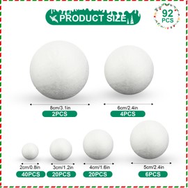 Gukasxi 92Pcs White Foam Balls 6cm Polystyrene Balls Smooth Craft Foam Balls for DIY Crafts School Projects Christmas Decorations