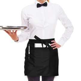 Joeji's Set of 3 Waist Waitress Apron with Pockets - Unisex Bistro Cafe Restaurant Gardening Half Aprons - Washable Waterproof & Protective Women Ladies Men Half Apron - Black