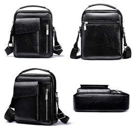 ANPTER Mens Shoulder Bag PU Leather Messenger Multi Pocket Business Crossbody Pack Satchel SideCasual Handbag for Men Working Shopping School Daily Use