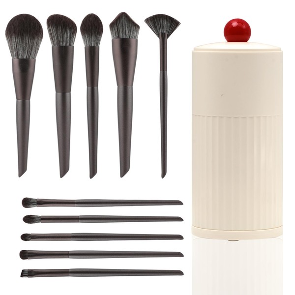 10-Piece Makeup Brush Set with Retractable Storage Barrel – Premium