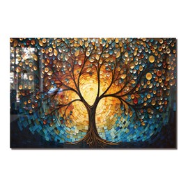 fzxwyishu Tree of Life,Tempered Glass Backsplash For Kitchen Behind Stove,Easy to Clean Kitchen Sink Cover Splash Guard, Home Kitchen Décor (blue, 30"x18"(76.2x45.72cm))