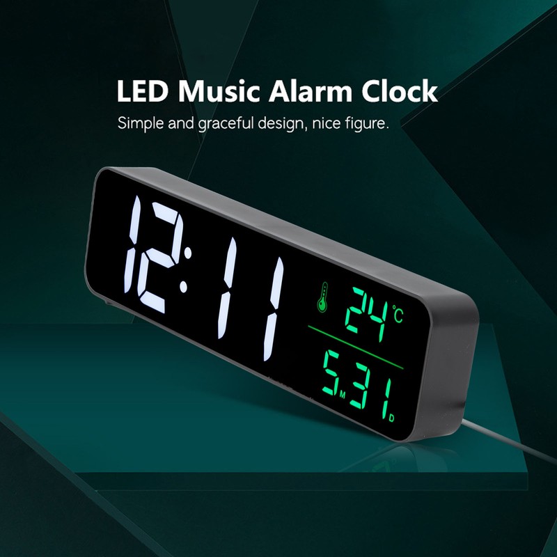 LED Music Alarm Clock 5 Adjustable Brightness 12/24H Large Display