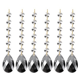 PATIKIL Teardrop Crystal Chandelier Pendants Beads, 6 Pack 160mm Length 38mm Chandelier Prisms Parts Ornaments Hanging Beads for DIY Arts Crafts Decoration, Electroplating Gray