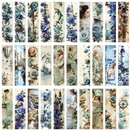 Vintage Natural Style Bookmark Colorful Flower Plant Bookmarks, 30PCS (Blue)