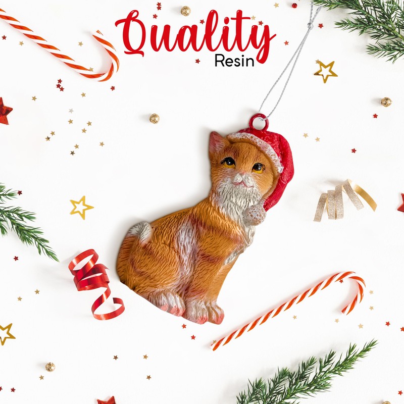 Cat Figurine Christmas Ornaments (Orange Tabby)
