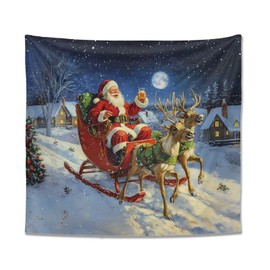 Maiyoinou Tapiz de Navidad para recámara, suave y duradero, para recámara, estético, Navidad, invierno, decoración del hogar, carro de Papá Noel