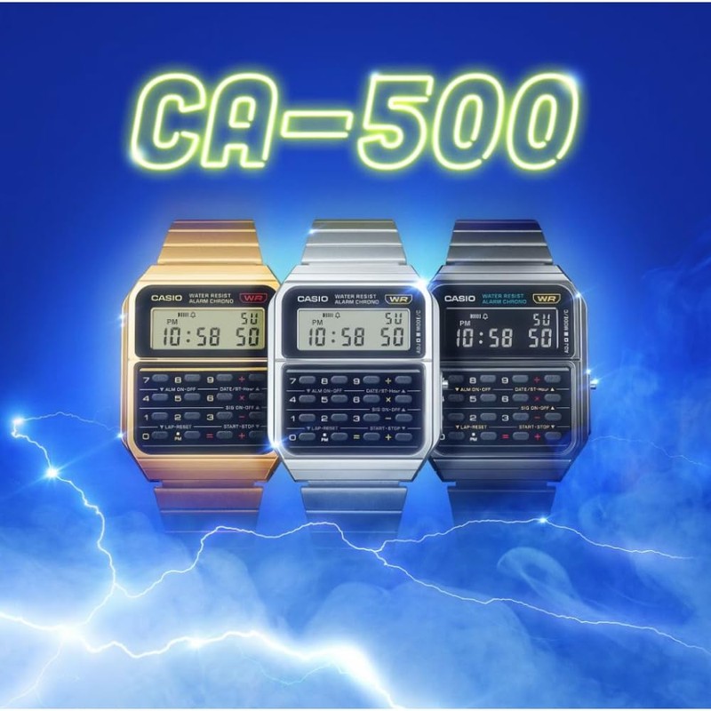 Casio CA500WEG-1A Calculator Gold Strap Unisex Adult Watch, Black Dial,