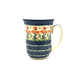 Polish Pottery Mug - 16 oz. Bistro - Peach Spring Daisy