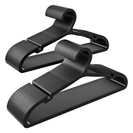 ABHENG 50 Pack Clothes Hangers, Non Slip Plastic Coat Hangers, Space Saving Hangers, Heavy Duty, Hanging Dry Wet Clothes,16.4" x 8.3", Black, UAPY0550B