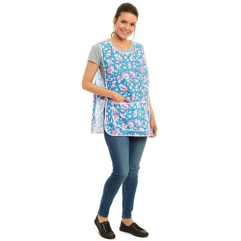 Ladies Floral Design With Piping Tabard Apron Overalls Front Pocket