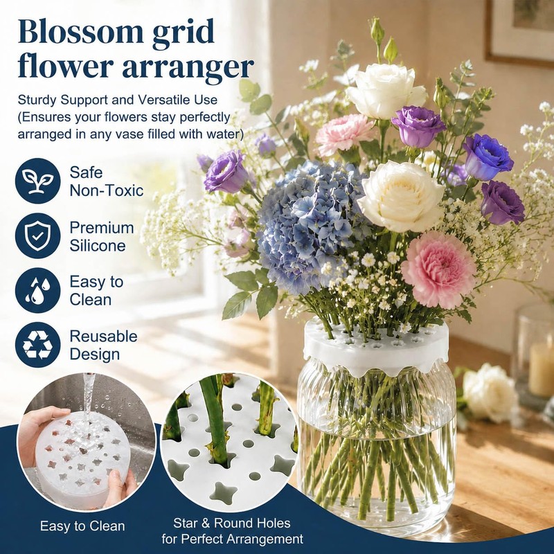 2 Pcs Silicone Flower Arranging Grid, Reusable Fits 3-4" Vase