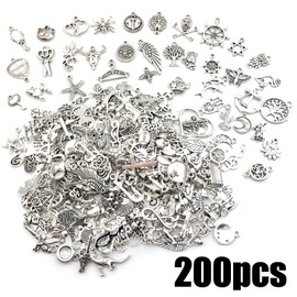 JSTHHTT 200pcs Charms Pendants for Jewellery Making, Mixed Silver Charms Set, Bracelet Necklace Earrings DIY Small Jewlery Accessories, for Necklaces, Bracelets, and Craft Projects