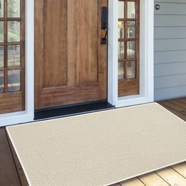 Lacomfy Door Mat 2x4Ft Faux Jute Laundry Room Rug Kitchen Sink Mat Outdoor Floor Area Rug for Bedroom, Entrance, Entryway, Hallway, Kitchen, Farmhouse, Mudroom Decor, Washable, Cream White
