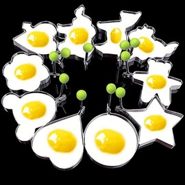 Fried Egg Mold Ring Set of 10 - Stainless Steel Non-Stick Egg Shaper Ring