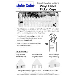 Jake Sales Vinyl Picket Fence Caps - 7/8" x 3" Round/Pointed Vinyl Fence Picket Caps - Picket Caps