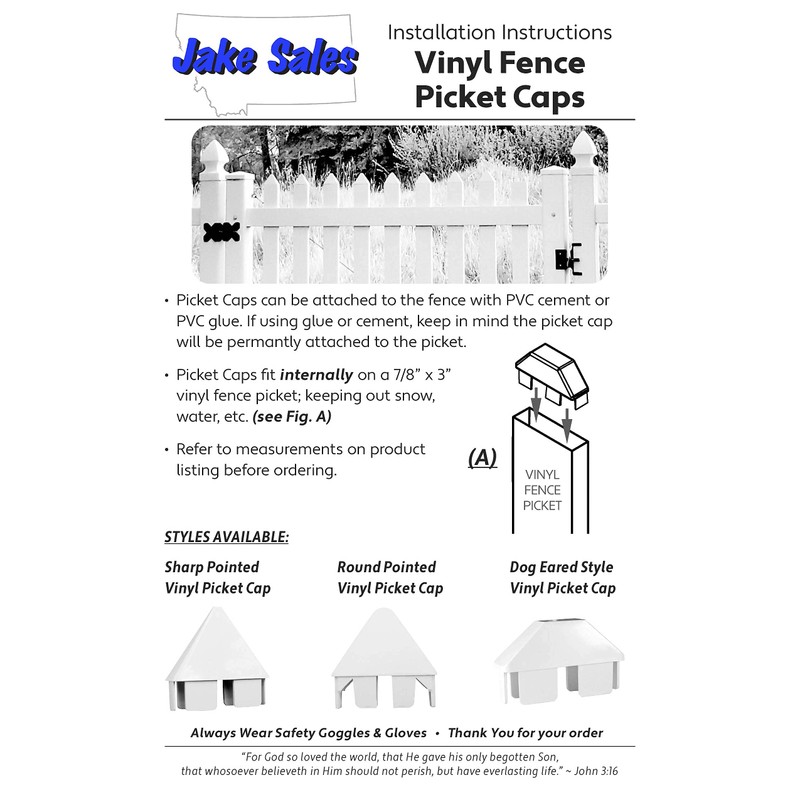 Jake Sales Vinyl Picket Fence Caps - 7/8" x 3"