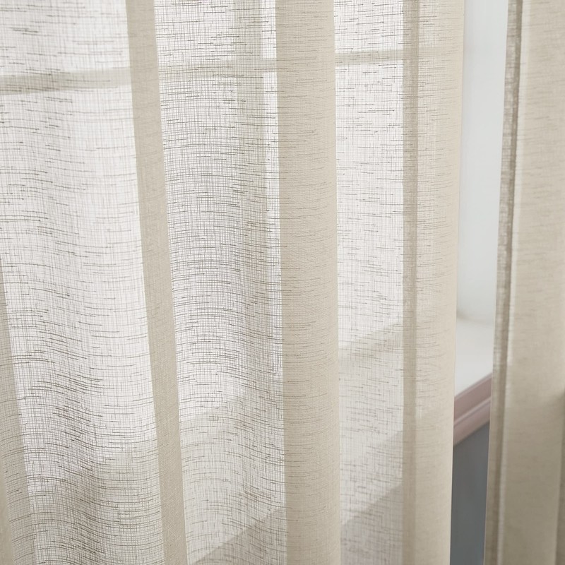 Cortinas semitransparentes con aspecto de lino beige de 42 x