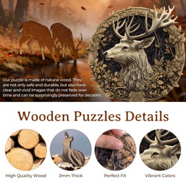 Wooden Puzzles for Adults, 3D Vision Effect Deer Wooden Jigsaw Puzzles Unique Shape Advanced Wood Puzzle Adult, Flat Puzzle Fathers Birthday Family Game (13.4 * 13.2in 295pcs)