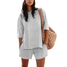 COCCKO Women's Two Piece Set 2025 Summer Casual Biker Shorts Sets Matching Maternity Lounge Sets Outfit With Pocket