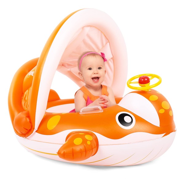 Peradix Whale Baby Swim Ring with Sun Canopy, Swim Ring