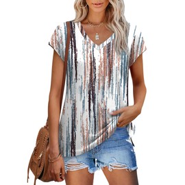XIEERDUO Womens Spring Tops 2025 Summer Seniors Short Sleeve Shirts Resort Wear Cruise Outfits Printed B L