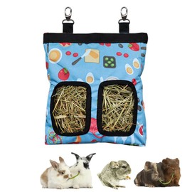 Guinea Pig Hay Feeder, Hanging Rabbit Hay Feeder Bag for Guinea Pigs Bunnies Chinchillas. Lttle Flower + Blue Flower