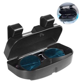 Number-One Car Visor Sunglass Case Holder Clip, Eye Glasses Storage Box with Double Card Slots Car Sunglasses Organizer Mount General for All Car Models (Black)