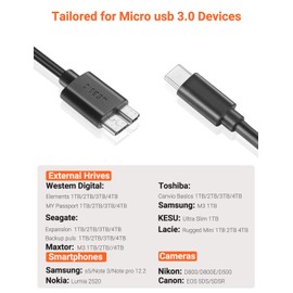 WILLIZTER Type C to Micro B 3.0 Cable, Type C to Micro B Hard Drive Cable 5Gbps Fast Charging & Syncing Cord ​Compatible with MacBook Pro, Galaxy S20, Toshiba Canvio, External Hard Drive