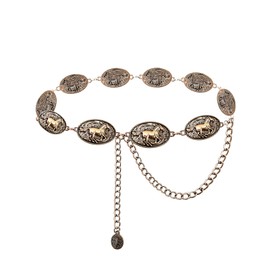 TOPACC Rodeo Belts for Women Bronze Western Chain Belt Cowgirl Cowboy Metal Concho Belt for Dresses Jeans Country Concert Outfit