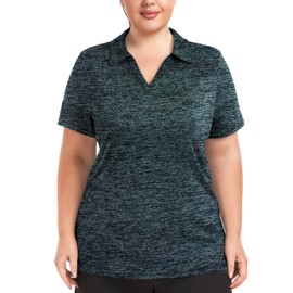 FOREYOND Plus Size Polo Shirts for Women Golf Shirts Moisture Wicking Short Sleeve Athletic Workout Tops Blue Green