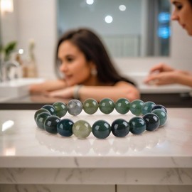 DHYANARSH Moss Gemstone Beads Bracelet | Healing Beaded Bracelet for Emotional Stability, One Size, Gemstone, Agate