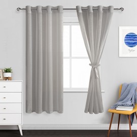 JIUZHEN Grey Sheer Curtains 72 Inches Long - Semi Transparent Light Filtering Grommet Window Drapes for Living Room/Bedroom, 52Wx 72L, Set of 2 with Tiebacks