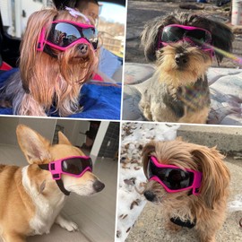 NAMSAN Dog Sunglasses Medium Breed UV Protection Pug Dog Goggles for Small to Medium Dogs Windproof Anti-fog Snowproof Puppy Glasses, Easy Wear/Adjustable (Cool Pink)