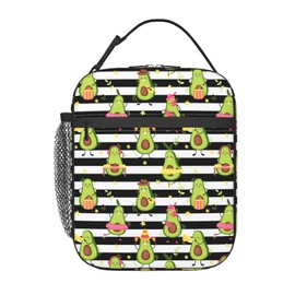 Oplp Cute Avocado Black White Stripes Lunch Bag Lunch Box Insulated Meal Bag Food Container for School Work Picnic Travel