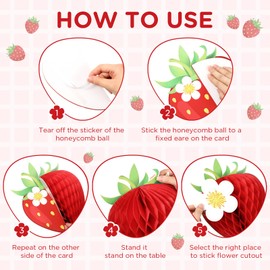 Chiisong 85 Pcs Fruit Bulletin Board Set Strawberry Classroom Decorations 3D Strawberry Honeycomb Balls Flower Berry Cutouts for Summer Holiday Back to School Home Wall Birthday Party Decor
