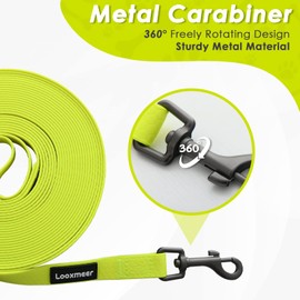 Looxmeer Recall Lead For Dogs, Robust Training Lead with Storage Bag, Hand Strap and D Ring Lobster Clasp, 3 m / 5 m / 10 m / 15 m / 20 m / 25 m / 30 m, Black and Neon Yellow