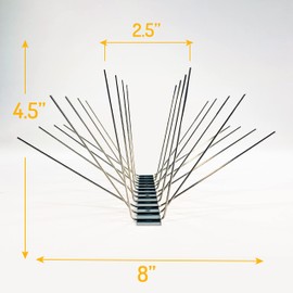 Bird Barrier Dura-Spike Stainless Steel Bird Spikes | Metal Pin Strips for Ledge, Roof, Pipe - Adhesive Included - Xtra Wide (8 in) 10 Ft. Length